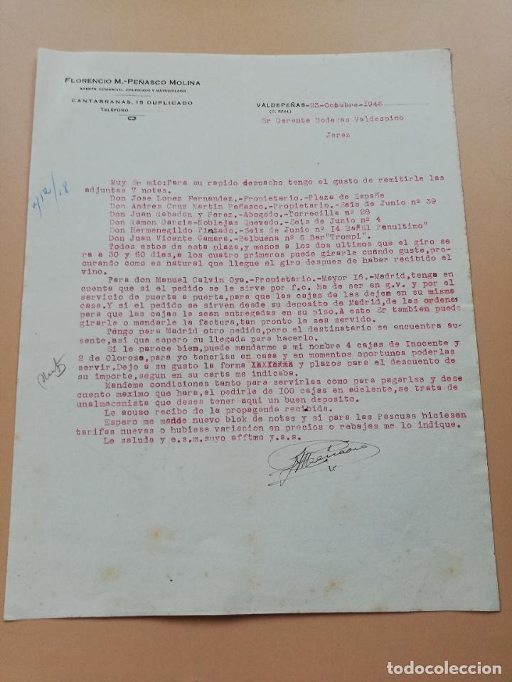 Lettres commerciales: CARTA COMERCIAL. FLORENCIO M. PE&Ntilde;ASCO MOLINA. AGENTE COMERCIAL. VALDEPE&Ntilde;AS, C. REAL. 1946.