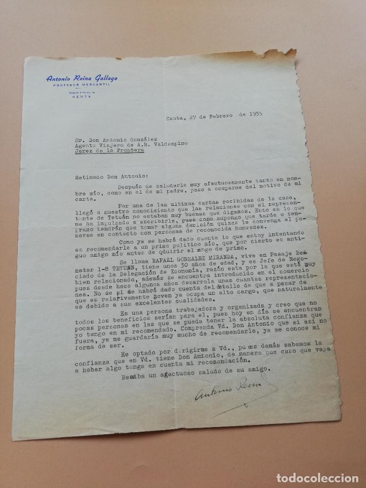 Lettres commerciales: CARTA COMERCIAL. ANTONIO REINA GALLEGO. PROFESOR MERCANTIL. CEUTA. 1955.