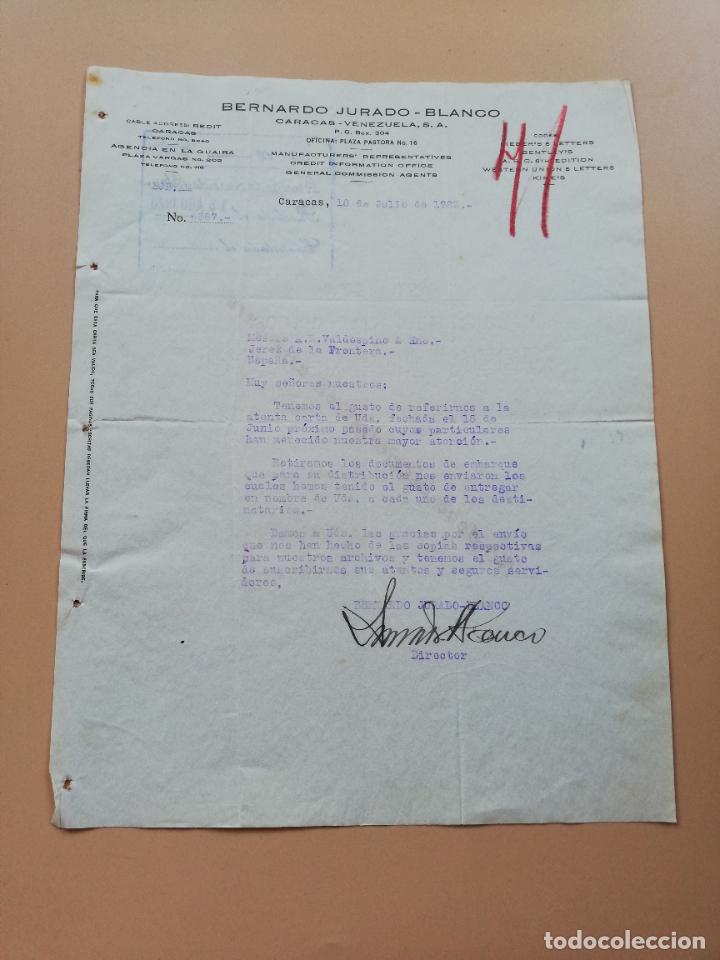 Lettres commerciales: CARTA COMERCIAL. BERNARDO JURADO- BLANCO. CARACAS- VENEZUELA. 1923.
