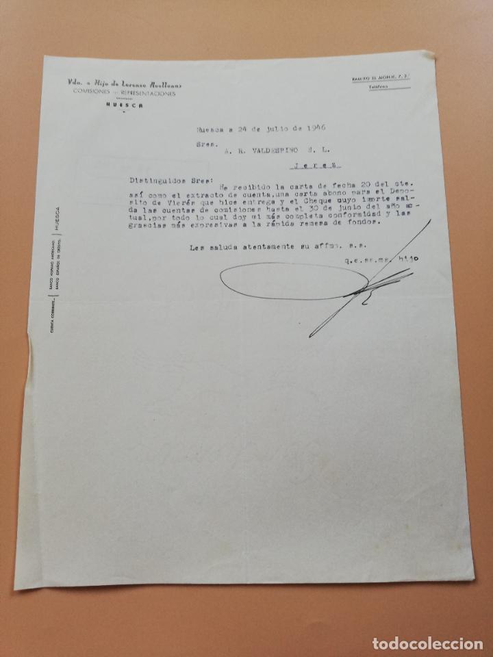 Lettres commerciales: CARTA COMERCIAL. VDA. E HIJO DE LORENZO AVELLANAS. COMISIONES- REPRESENTACIONES. HUESCA. 1946.