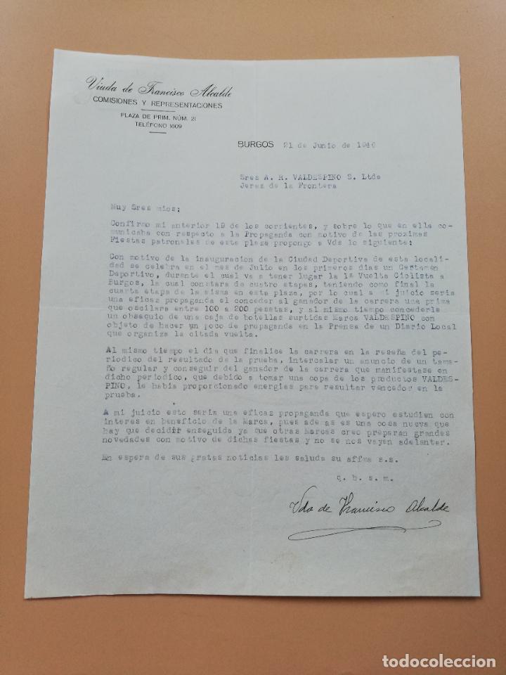 Lettres commerciales: CARTA COMERCIAL. VIUDA DE FRANCISCO ALCALDE. COMISIONES- REPRESENTACIONES. BURGOS. 1946.