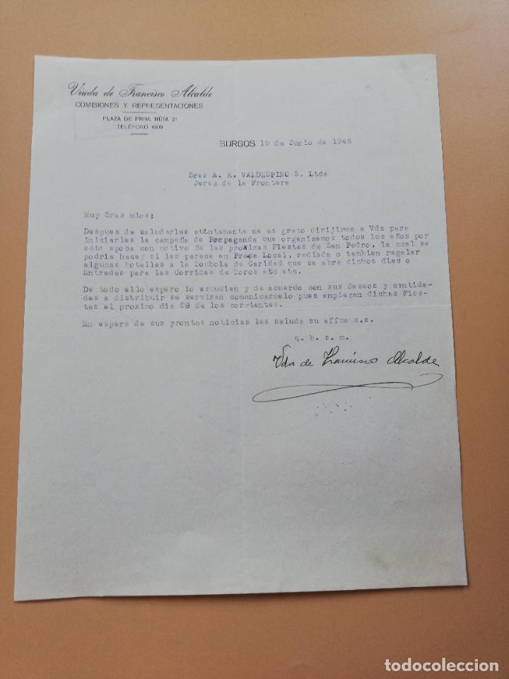 Lettres commerciales: CARTA COMERCIAL. VIUDA DE FRANCISCO ALCALDE. COMISIONES- REPRESENTACIONES. BURGOS. 1946.