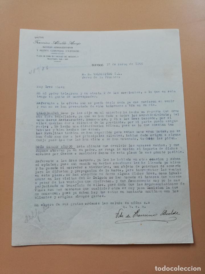 Lettres commerciales: CARTA COMERCIAL. VIUDA DE FRANCISCO ALCALDE. GESTOR ADMINISTRATIVO. BURGOS. 1946.