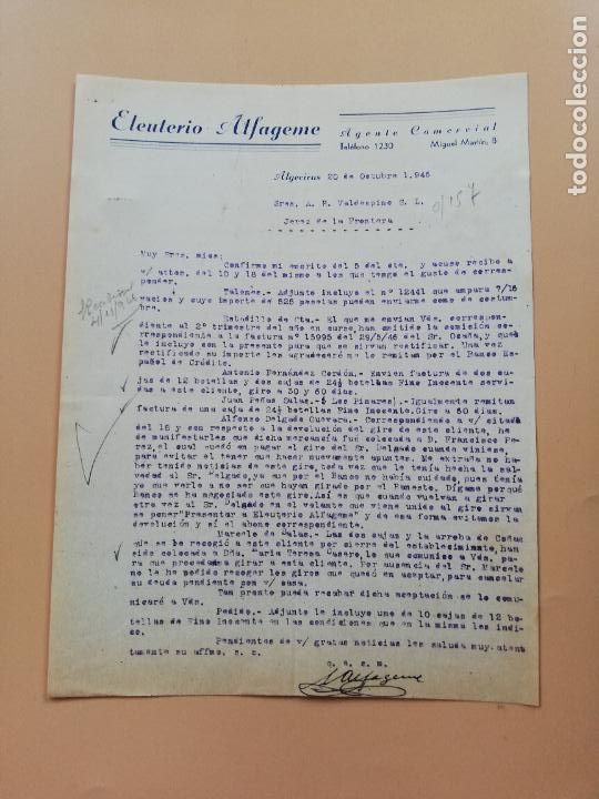 Lettres commerciales: CARTA COMERCIAL. ELEUTERIO ALFAGEME. AGENTE COMERCIAL. ALGECIRAS, CADIZ. 1946.
