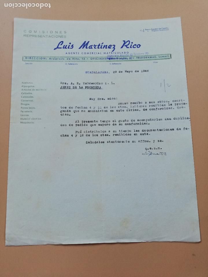 Lettres commerciales: CARTA COMERCIAL. LUIS MARTINEZ RICO. AGENTE COMERCIAL. GUADALAJARA. 1946.