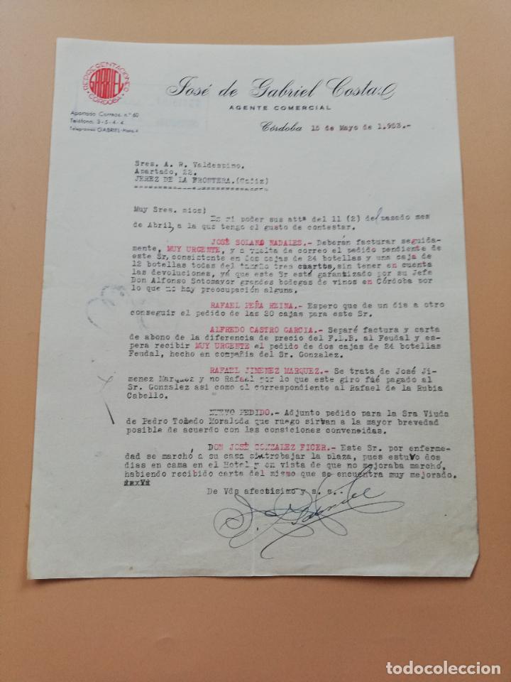 Lettres commerciales: CARTA COMERCIAL. JOSE DE GABRIEL COSTA. AGENTE COMERCIAL. CORDOBA. 1953.