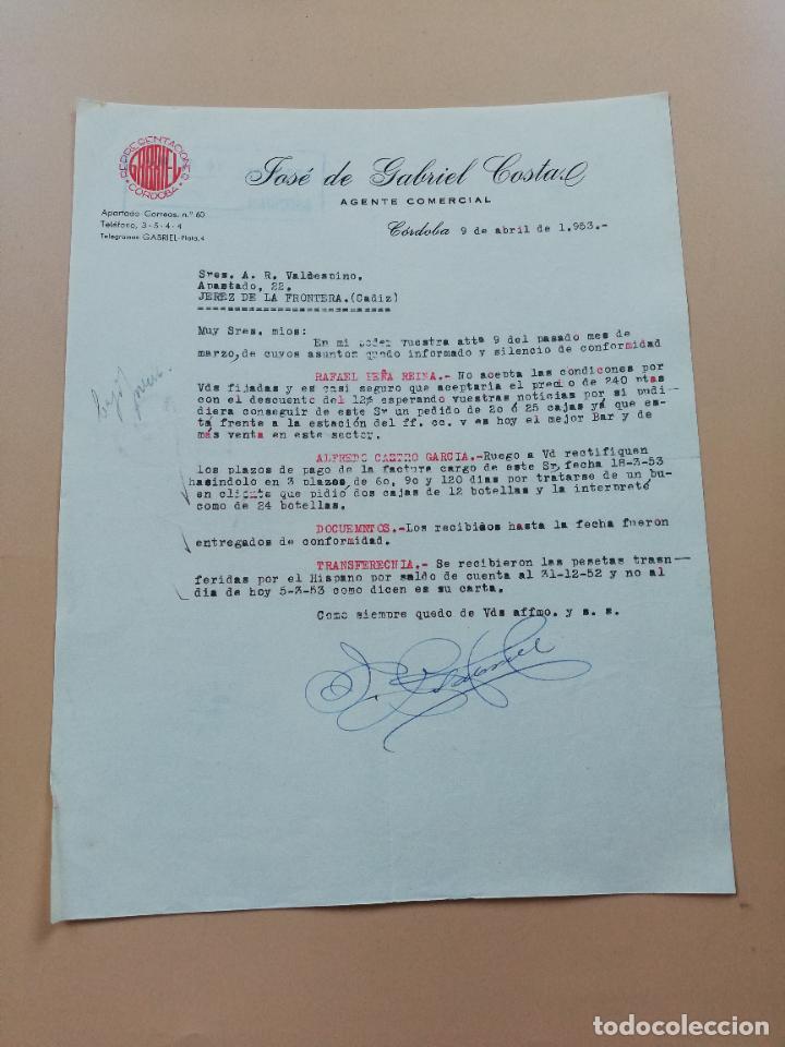 Lettres commerciales: CARTA COMERCIAL. JOSE DE GABRIEL COSTA. AGENTE COMERCIAL. CORDOBA. 1953.