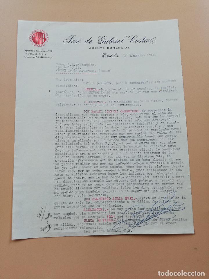 Lettres commerciales: CARTA COMERCIAL. JOSE DE GABRIEL COSTA. AGENTE COMERCIAL. CORDOBA. 1953.