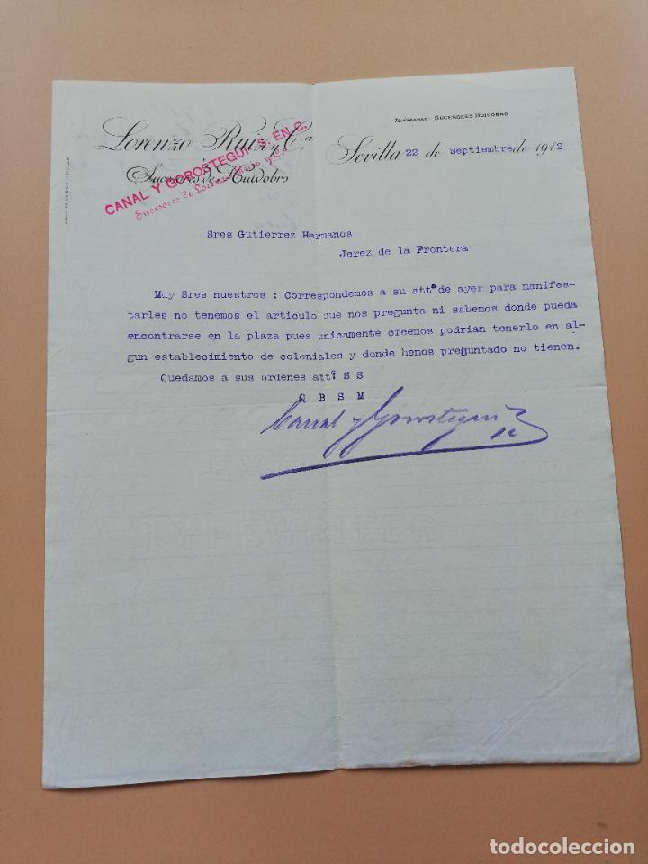 Lettres commerciales: CARTA COMERCIAL. LORENZO RUIZ Y C&ordf;. SEVILLA. 1912.
