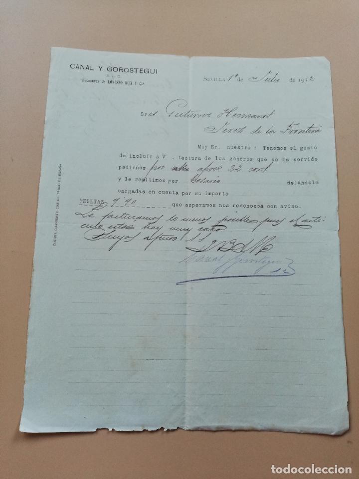 Lettres commerciales: CARTA COMERCIAL. LCANAL Y GOROSTEGUI. SEVILLA. 1912.