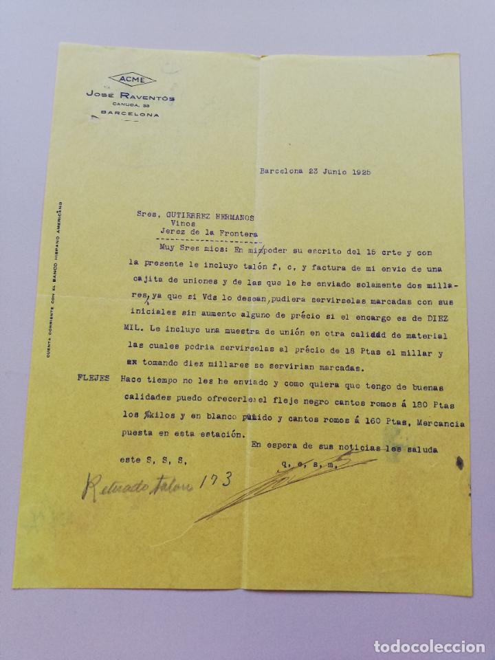Lettres commerciales: CARTA COMERCIAL. JOSE RAVENTOS. BARCELONA. 1925.