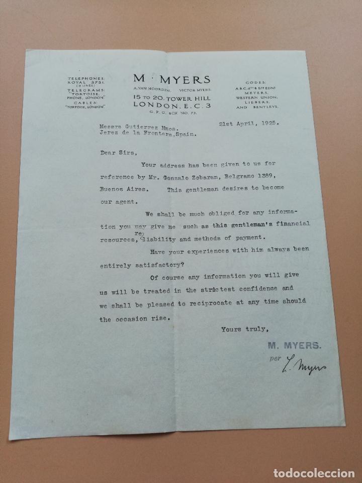 Lettres commerciales: CARTA COMERCIAL. M. MYERS. LONDON. 1925.