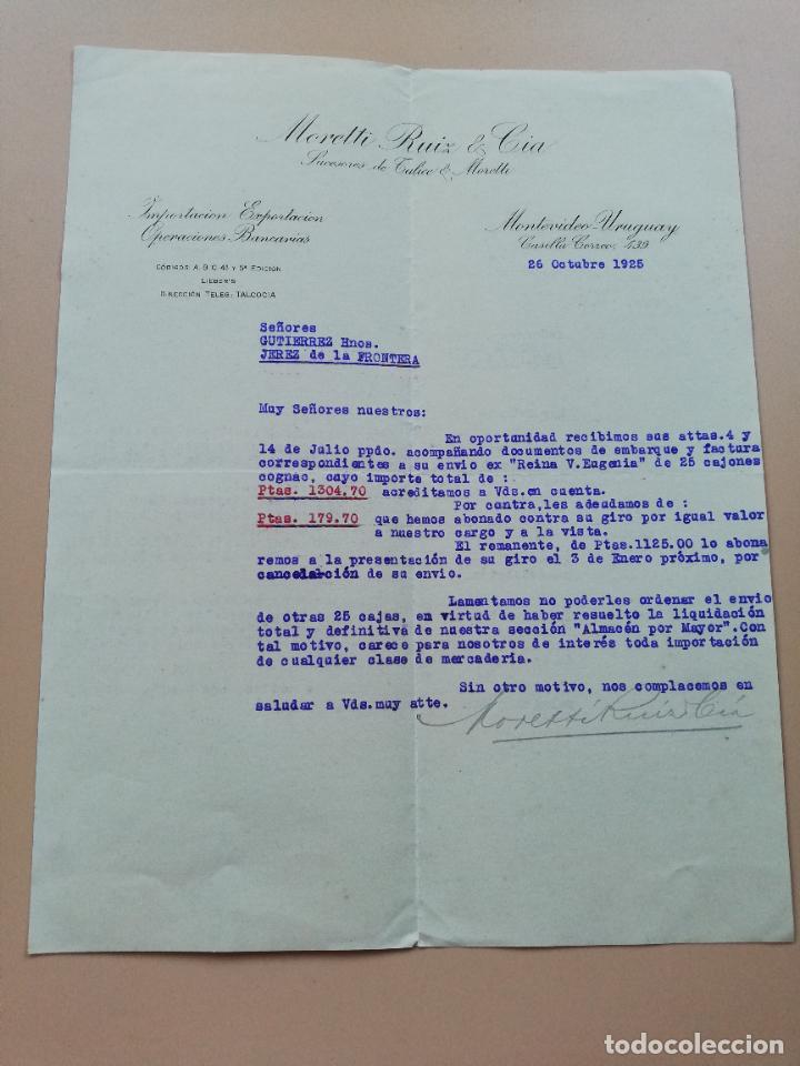 Lettres commerciales: CARTA COMERCIAL. MORETTI RUIZ & CIA. MONTEVIDEO, URUGUAY. 1925.