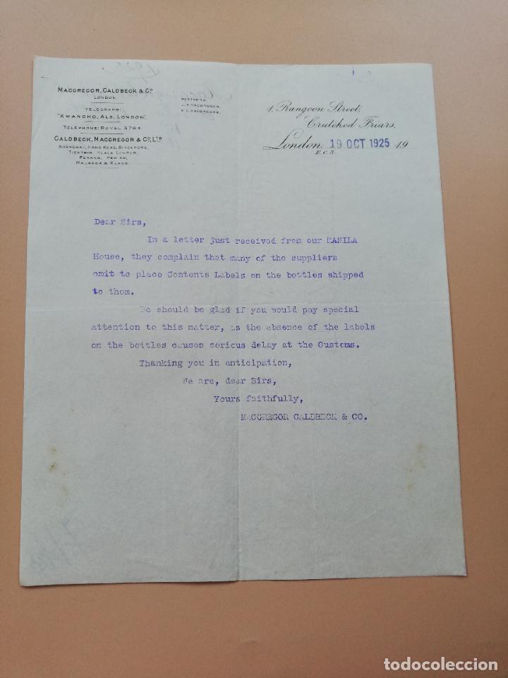 Lettres commerciales: CARTA COMERCIAL. MACGREGOR CALDBECK & C&ordm;. LONDON. 1925.