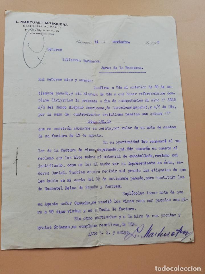 Lettres commerciales: CARTA COMERCIAL. L. MARTURET MOSQUERA. DESTILERIA AL VAPOR. CARACAS, VENEZUELA. 1925.