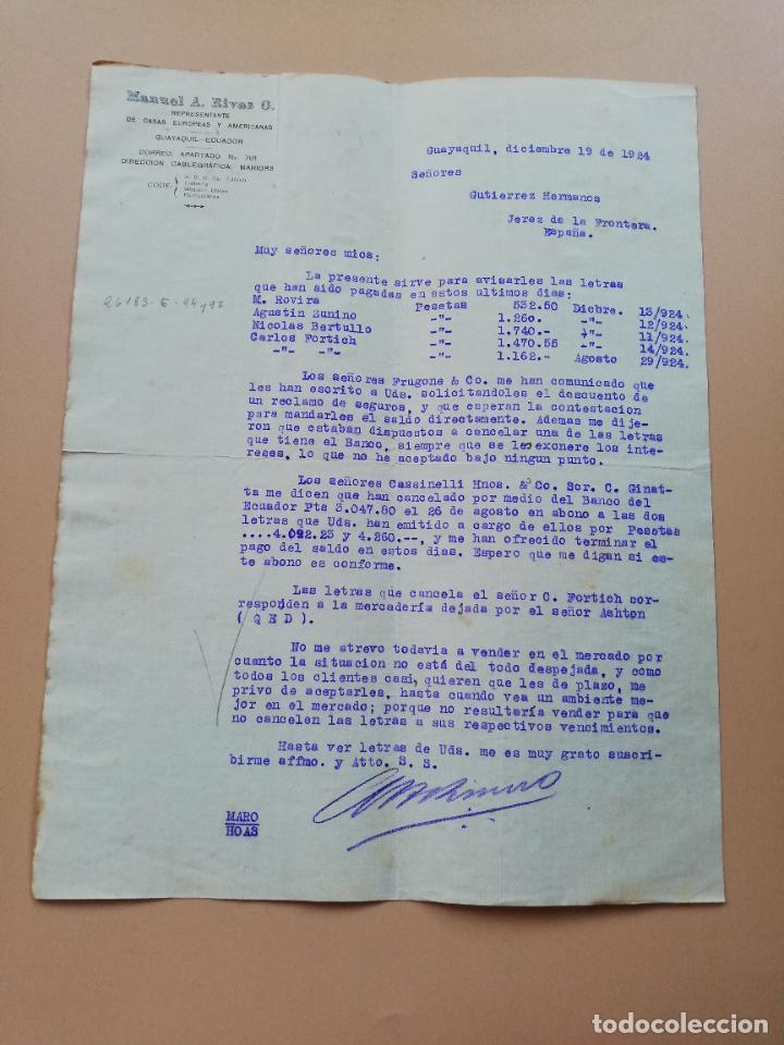 Lettres commerciales: CARTA COMERCIAL. MANUEL A. RIVAS O. REPRESENTANTE. GUAYAQUIL, ECUADOR. 1924.