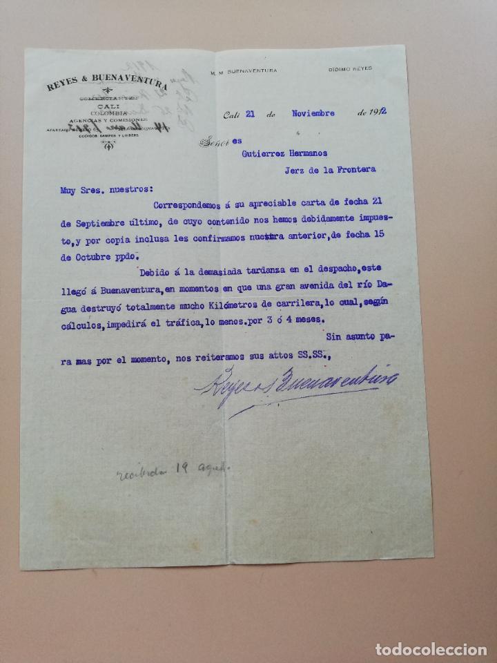 Lettres commerciales: CARTA COMERCIAL. REYES & BUENAVENTURA. COMERCIANTES. CALI, COLOMBIA. 1912.