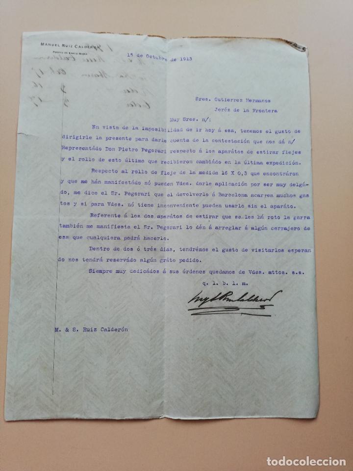 Lettres commerciales: CARTA COMERCIAL. MANUEL RUIZ CALDERON. PUERTO DE SANTA MARIA, CADIZ. 1913.