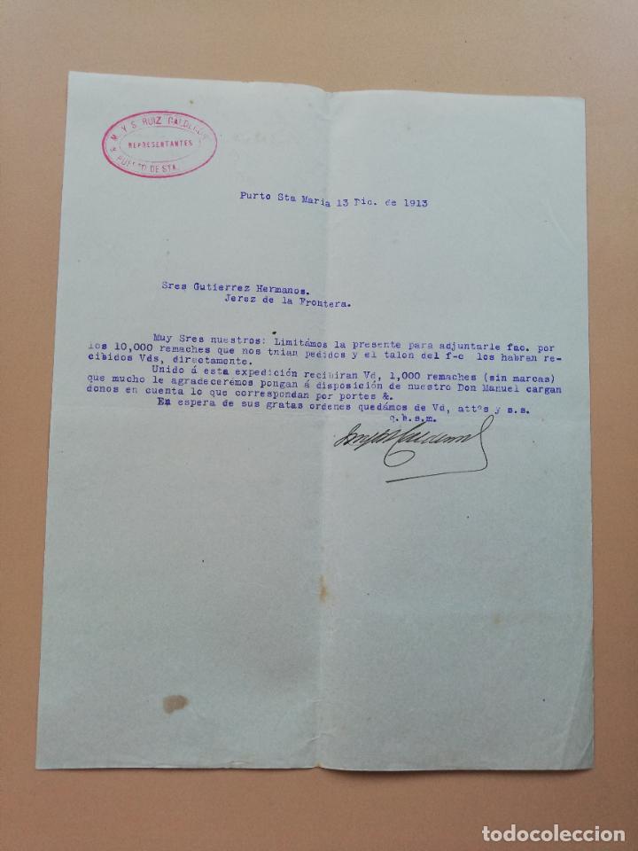 Lettres commerciales: CARTA COMERCIAL. M Y S RUIZ CALDERON. REPRESENTANTES. PUERTO DE SANTA MARIA, CADIZ. 1913.