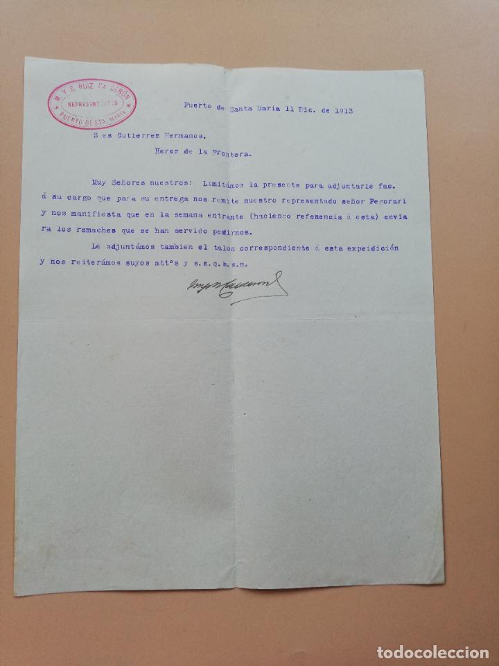Lettres commerciales: CARTA COMERCIAL. M Y S RUIZ CALDERON. REPRESENTANTES. PUERTO DE SANTA MARIA, CADIZ. 1913.