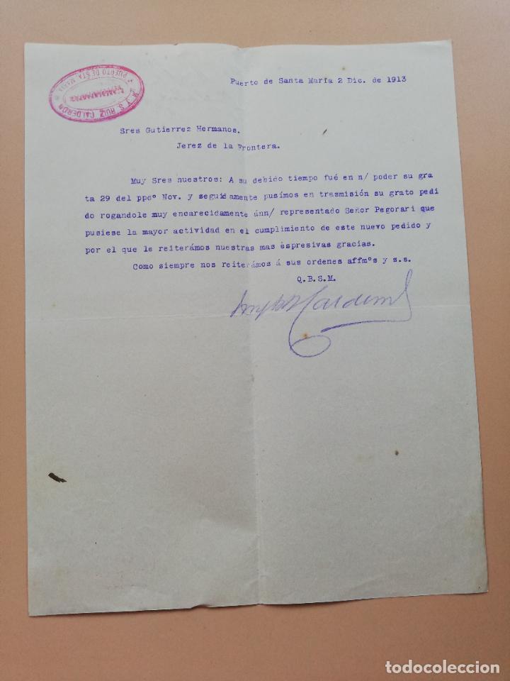 Lettres commerciales: CARTA COMERCIAL. M Y S RUIZ CALDERON. REPRESENTANTES. PUERTO DE SANTA MARIA, CADIZ. 1913.