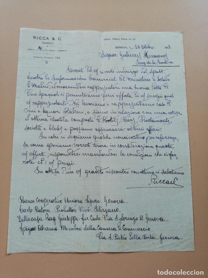 Lettres commerciales: CARTA COMERCIAL. RICCA & C. AGENTI. GENOVA. 1913.