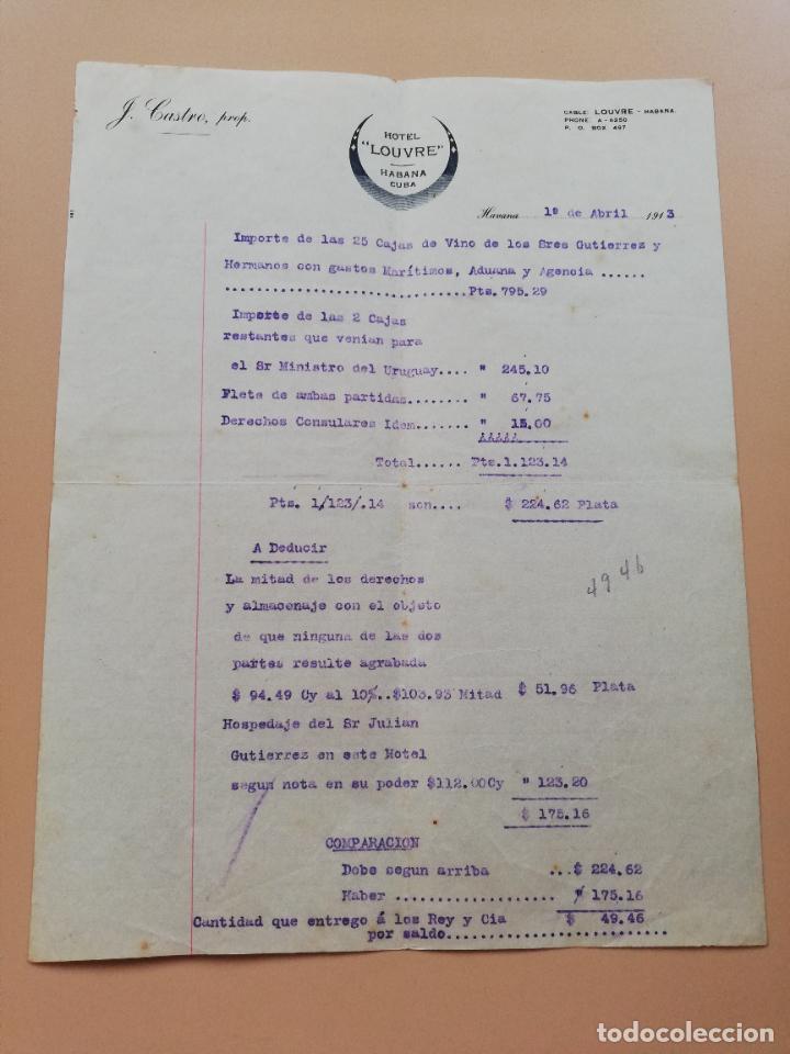Lettres commerciales: CARTA COMERCIAL. HOTEL LOUVRE, HABANA, CUBA. J. CASTRO. 1913.
