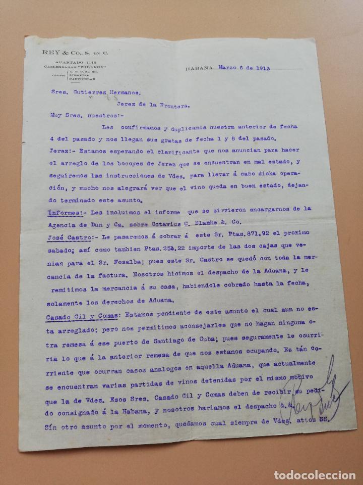 Lettres commerciales: CARTA COMERCIAL. HABANA, CUBA. REY & CO, S. EN C. 1913.