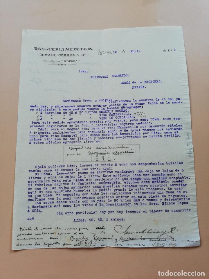 Lettres commerciales: CARTA COMERCIAL. DROGUERIA MEDELLIN. ISAMEL CORREA Y C&ordf;. MEDELLIN, COLOMBIA. 1912..