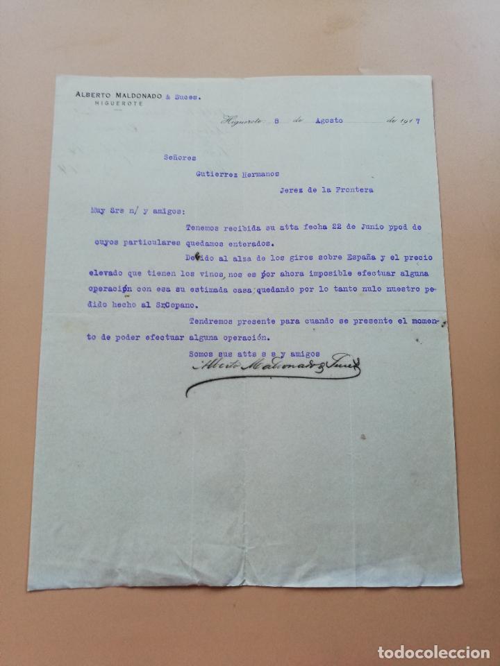 Lettres commerciales: CARTA COMERCIAL. ALBERTO MALDONADO & SUCES. HIGUEROTE, VENEZUELA. 1917.