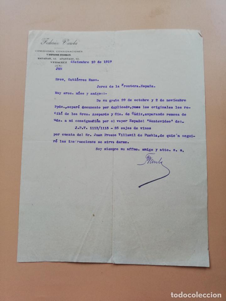 Lettres commerciales: CARTA COMERCIAL. FEDERICO VARELA. COMISIONES Y CONSIGNACIONES. VERACRUZ, MEXICO. 1917.