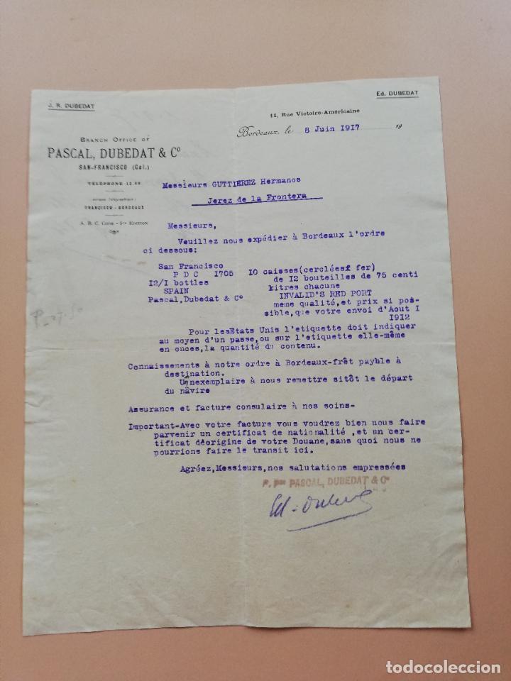 Cartas comerciales: CARTA COMERCIAL. PASCAL, DUBEDAT & C&ordm;. BORDEAUX. 1917. - Foto 1