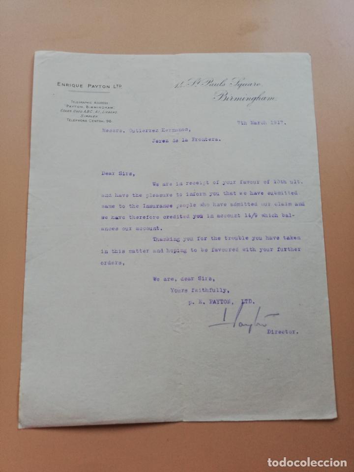 Lettres commerciales: CARTA COMERCIAL. ENRIQUE PAYTON LTD. BIRMINGHAM. 1916.