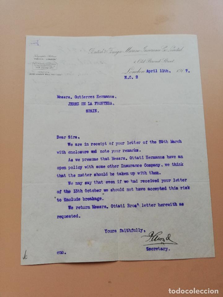 Lettres commerciales: CARTA COMERCIAL. BRITISH & FOREIGN MARINE INSURANCE CO. LIMITED. LONDON. 1917.