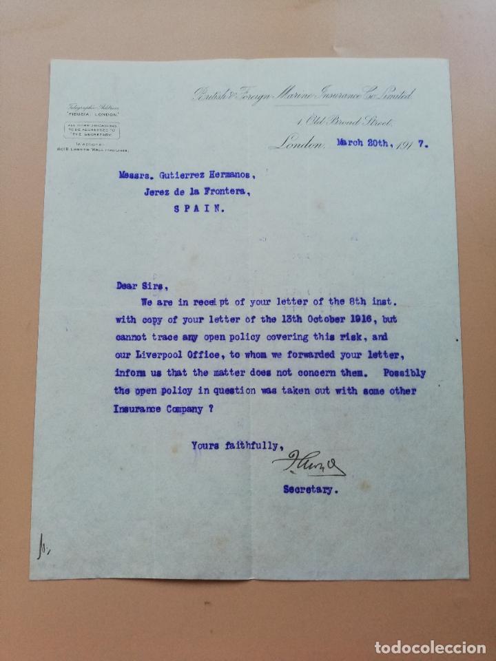 Lettres commerciales: CARTA COMERCIAL. BRITISH & FOREIGN MARINE INSURANCE CO. LIMITED. LONDON. 1917.