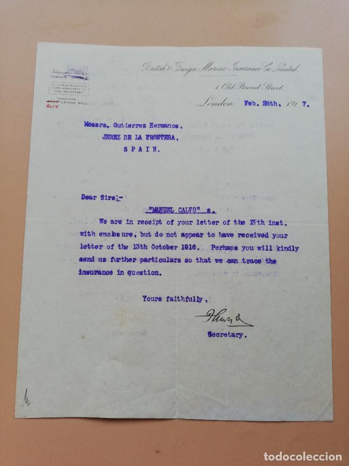 Lettres commerciales: CARTA COMERCIAL. BRITISH & FOREIGN MARINE INSURANCE CO. LIMITED. LONDON. 1917.
