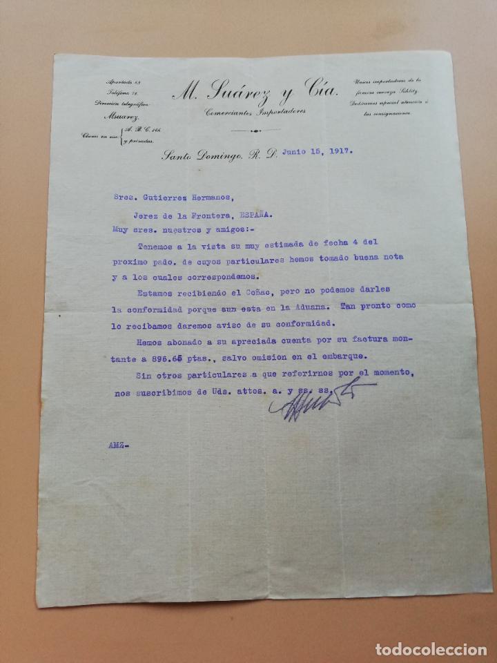 Lettres commerciales: CARTA COMERCIAL. M. SUAREZ Y CIA. COMERCIANTES IMPORTADORES. SANTO DOMINGO R. D. 1917.