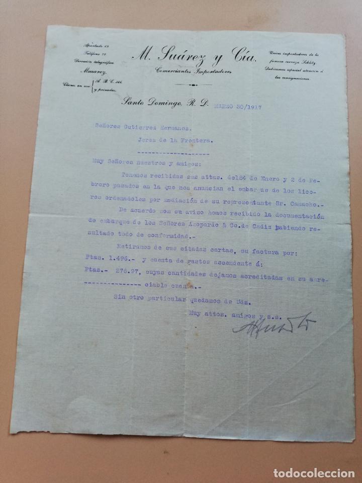 Lettres commerciales: CARTA COMERCIAL. M. SUAREZ Y CIA. COMERCIANTES IMPORTADORES. SANTO DOMINGO R. D. 1917.