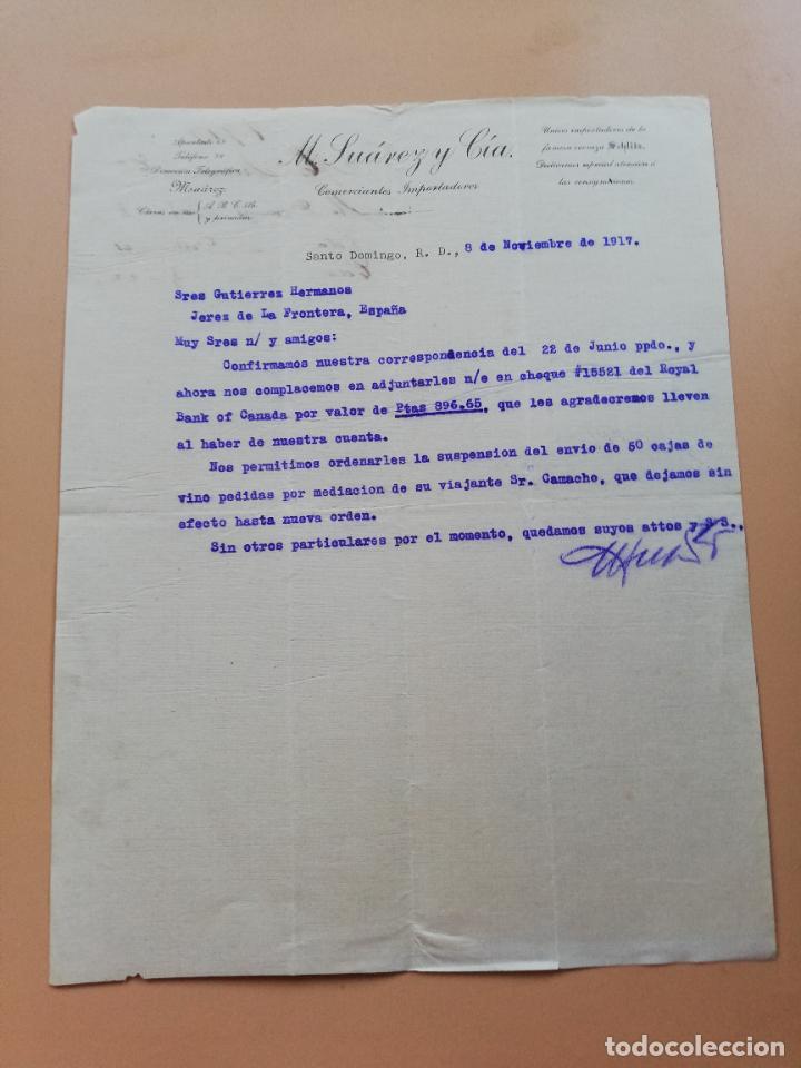 Lettres commerciales: CARTA COMERCIAL. M. SUAREZ Y CIA. COMERCIANTES IMPORTADORES. SANTO DOMINGO R. D. 1917.
