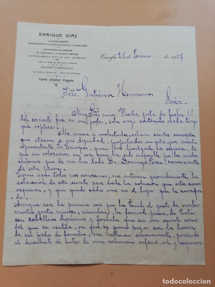 Lettres commerciales: CARTA COMERCIAL. ENRIQUE DIAZ. CONSERVAS ESPECIALMENTE DE ATUN DEL ESTRECHO. TARIFA, CADIZ. 1917.