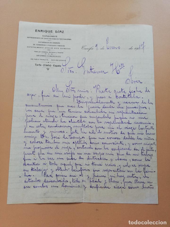Lettres commerciales: CARTA COMERCIAL. ENRIQUE DIAZ. CONSERVAS ESPECIALMENTE DE ATUN DEL ESTRECHO. TARIFA, CADIZ. 1917.