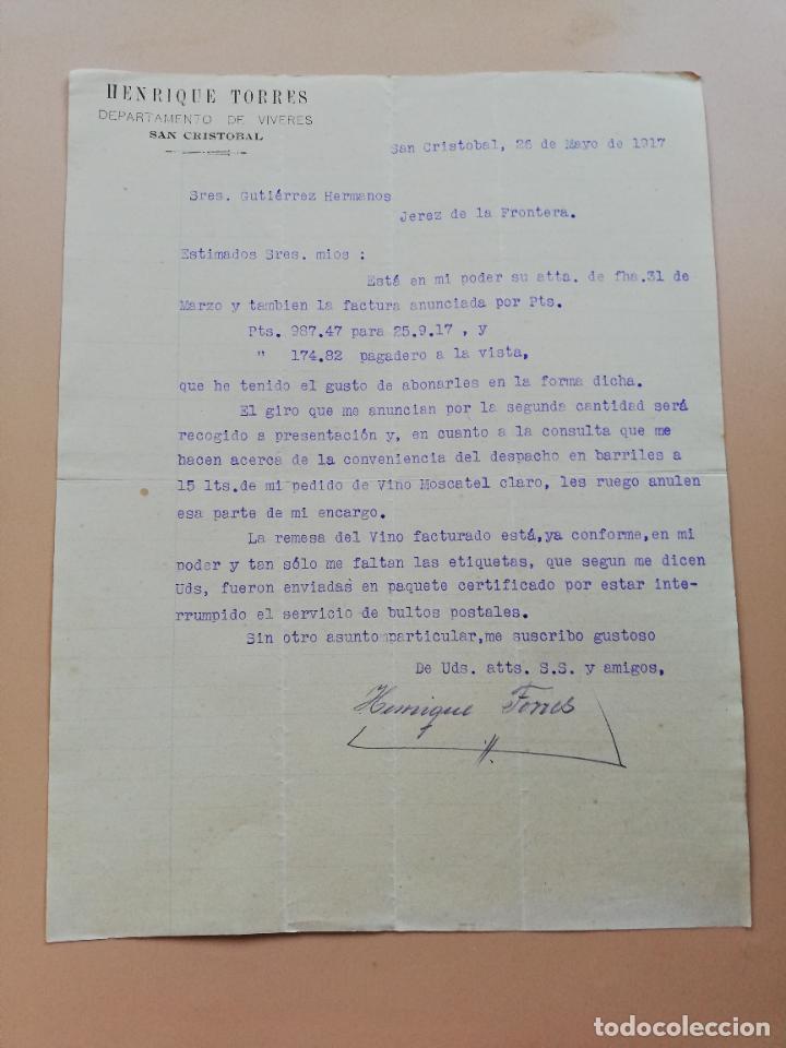 Lettres commerciales: CARTA COMERCIAL. HENRIQUE TORRES. DEPARTAMENTO DE VIVERES. SAN CRISTOBAL, VENEZUELA. 1917.