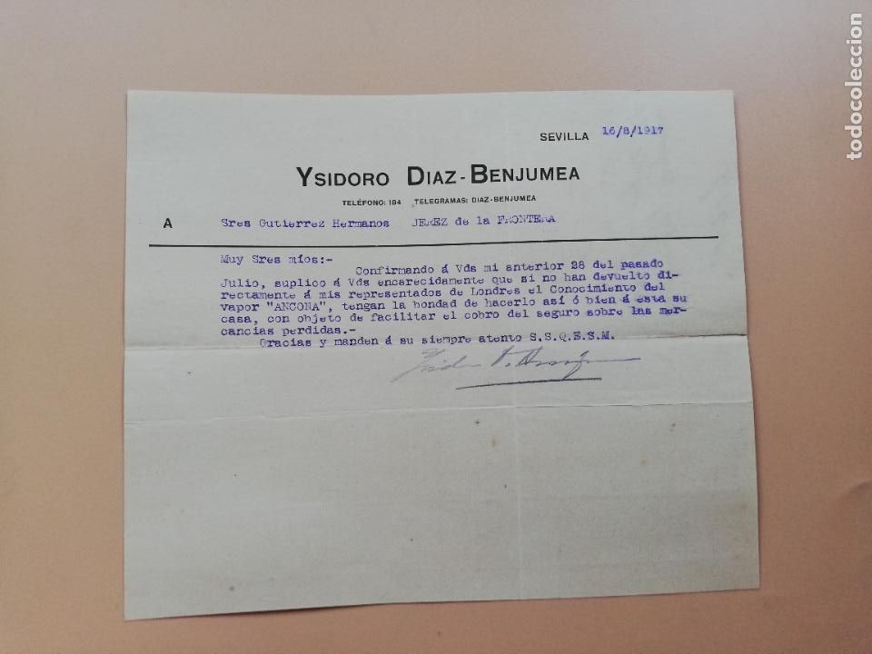 Lettres commerciales: CARTA COMERCIAL. YSIDORO DIAZ-BENJUMEDA. SEVILLA. 1917.