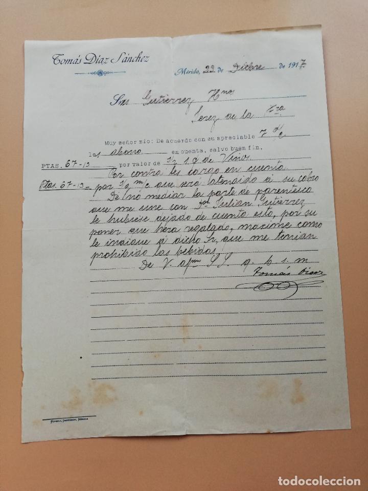 Lettres commerciales: CARTA COMERCIAL. TOMAS DIAZ SANCHEZ. MERIDA. 1917.