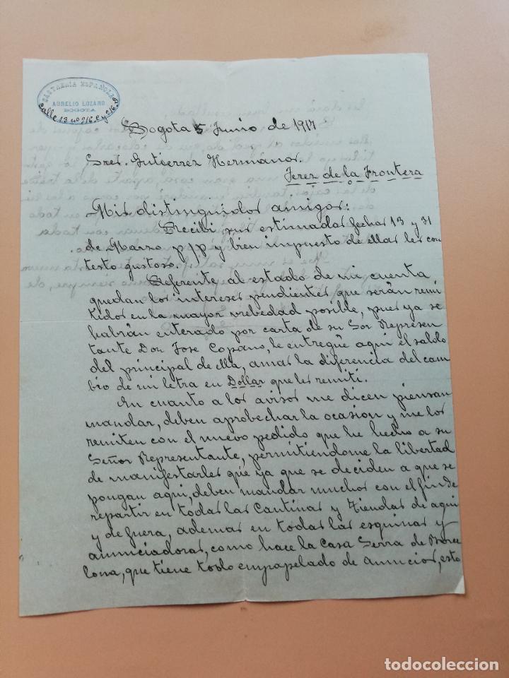 Lettres commerciales: CARTA COMERCIAL. AURELIO LOZANO. SASTRERIA ESPA&Ntilde;OLA. BOGOTA, COLOMBIA. 1917.