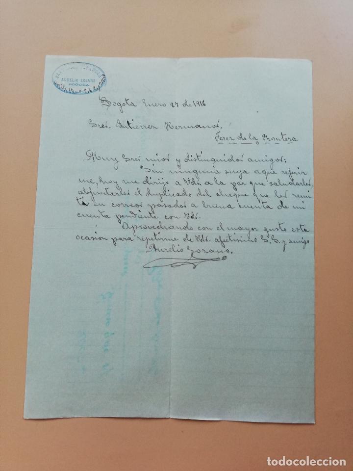 Lettres commerciales: CARTA COMERCIAL. AURELIO LOZANO. SASTRERIA ESPA&Ntilde;OLA. BOGOTA, COLOMBIA. 1917.
