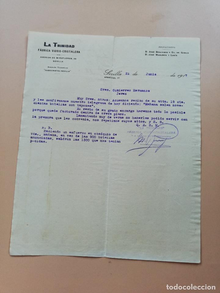 Lettres commerciales: CARTA COMERCIAL. LA TRINIDAD. FABRICA DE VIDRIO-CRISTALERA. SEVILLA. 1917.