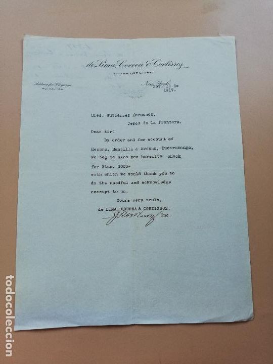 Lettres commerciales: CARTA COMERCIAL. DE LIMA, CORREA & CORTISSOZ. NEW YORK. 1917.