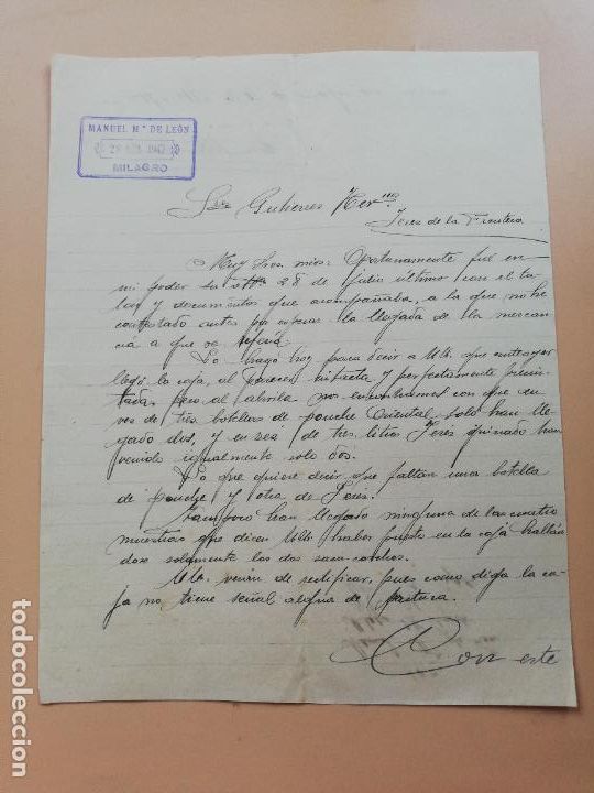 Lettres commerciales: CARTA COMERCIAL. MANUEL M&ordf; DE LEON. MILAGRO. 1917.