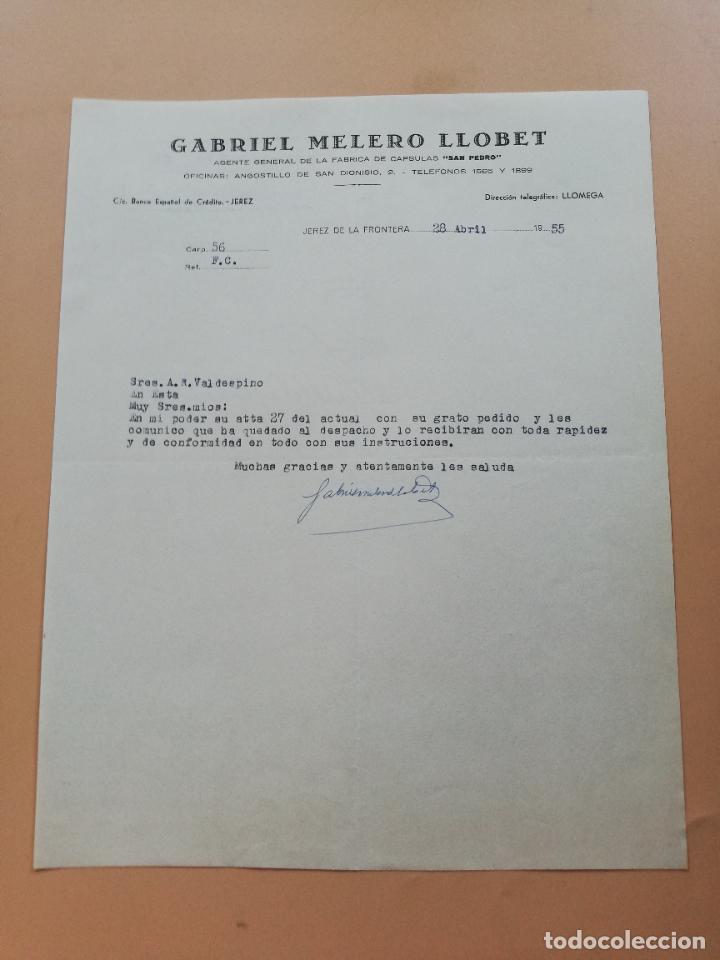 Lettres commerciales: CARTA COMERCIAL. GABRIEL MELERO LLOBET. FABRICA DE CAPSULAS SAN PEDRO. JEREZ DE LA FRONTERA, 1955.